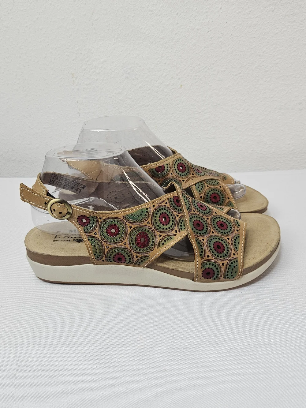 L'Artiste Spring Step ERICE Circles Leather Taupe Multi Sandal EU 41 US 9.5-10